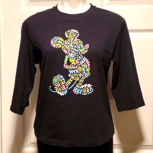 Disney X Mickey Mouse Women's Black 3/4 Sleeve Graphic Tee - Size Small